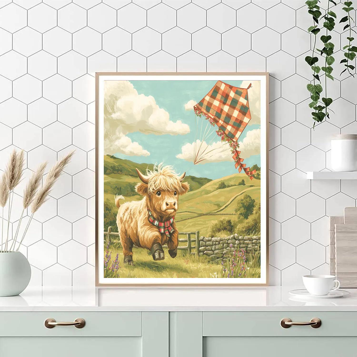 Tartan Kite Festival Highland Cow paint by numbers