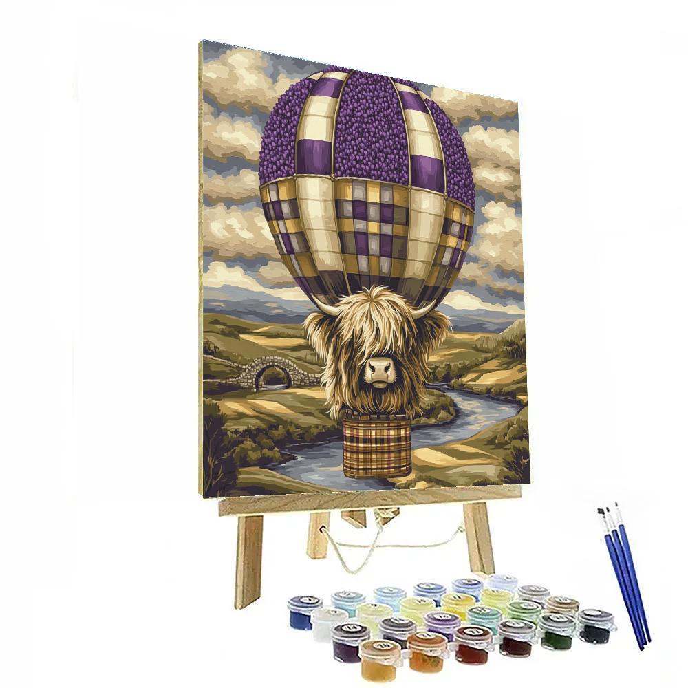Highland Cow In Heather Hot Air Balloon Numbered painting kits