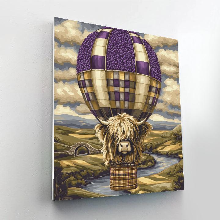 Highland Cow In Heather Hot Air Balloon Numbered painting kits
