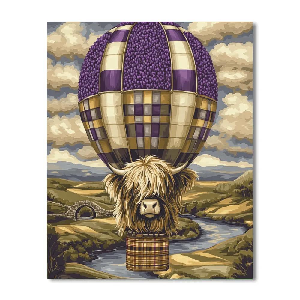 Highland Cow In Heather Hot Air Balloon Numbered painting kits
