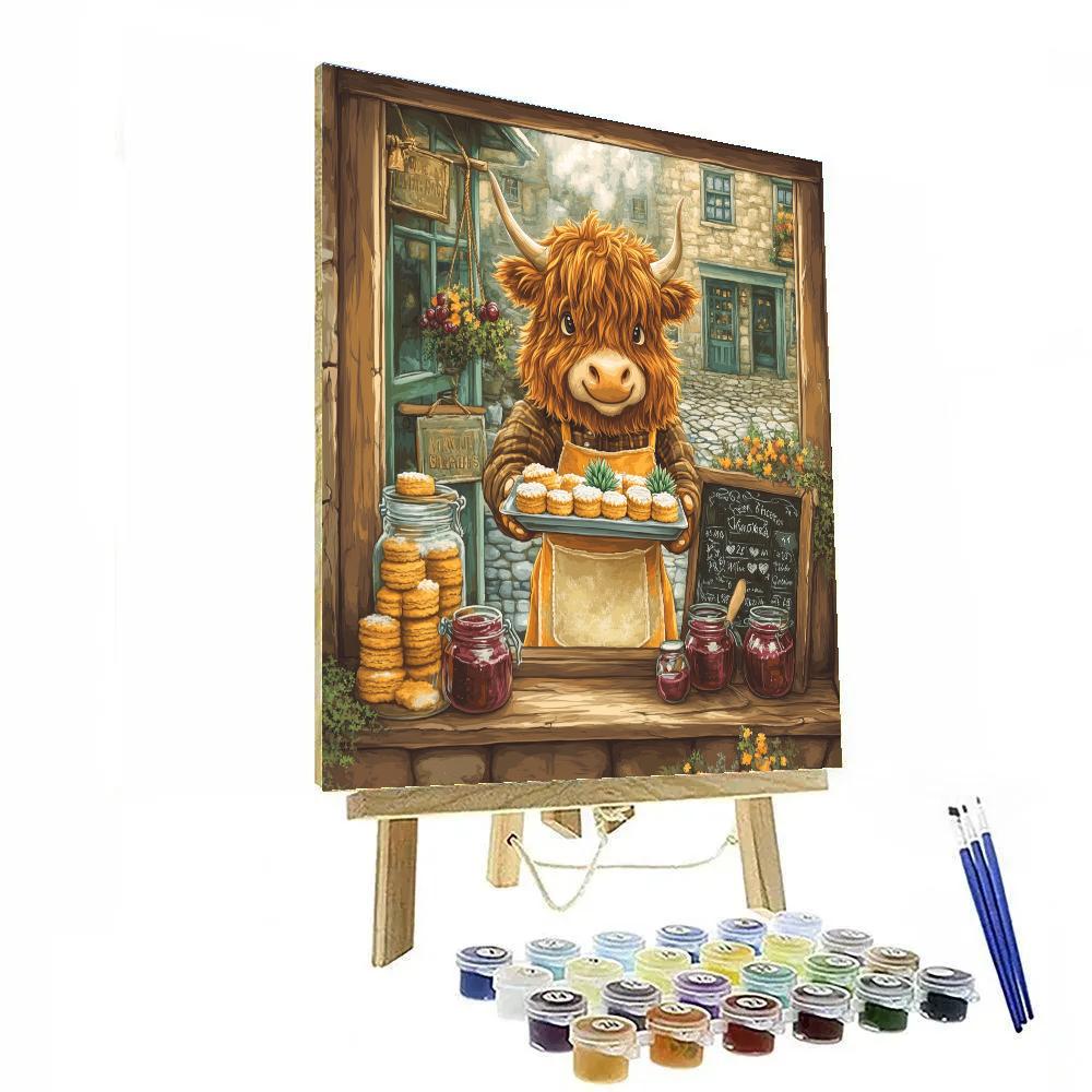 Highland Cow Bakery Window Display paint by numbers