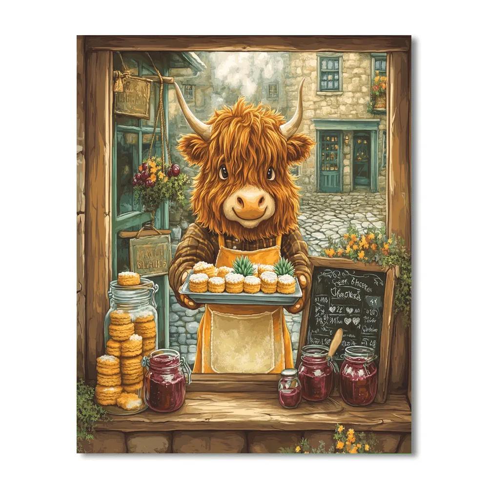 Highland Cow Bakery Window Display paint by numbers