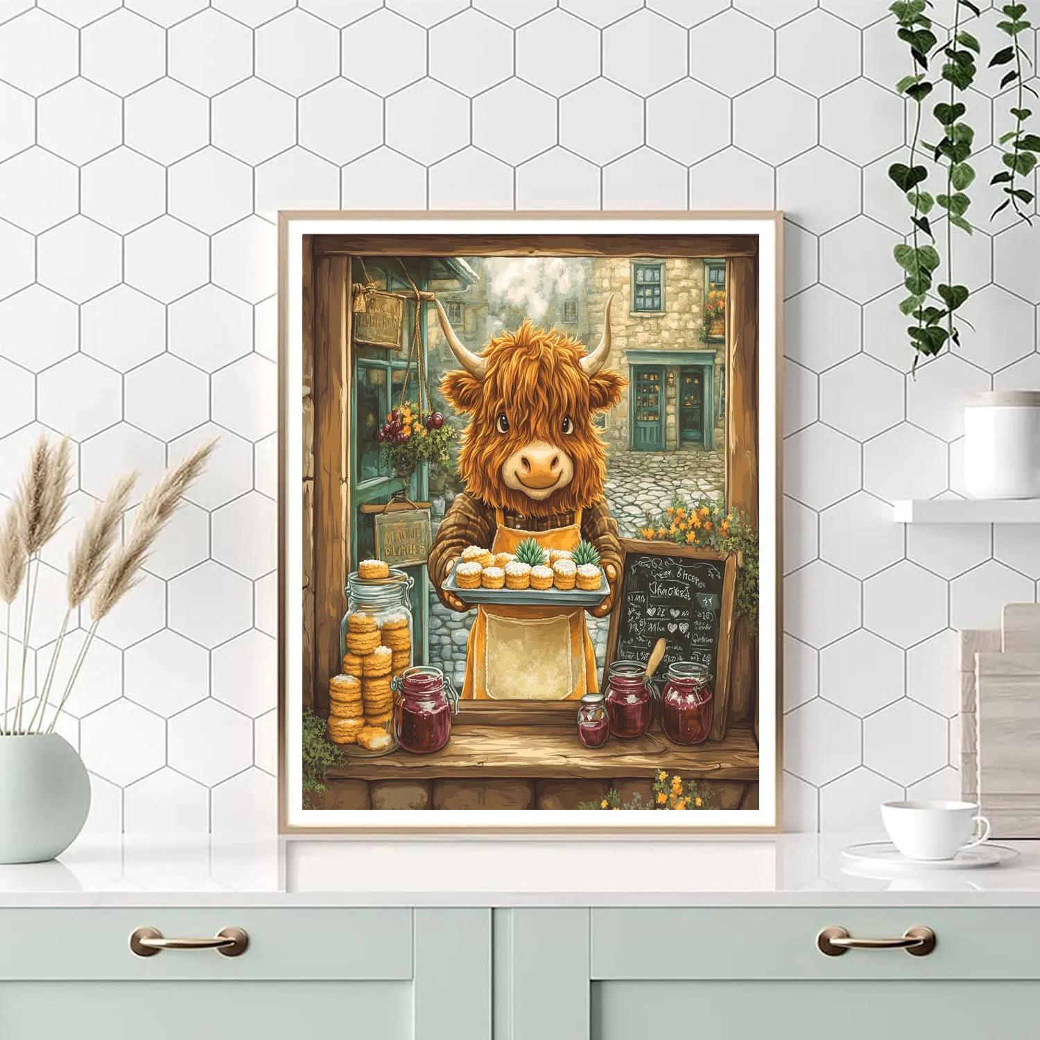 Highland Cow Bakery Window Display paint by numbers