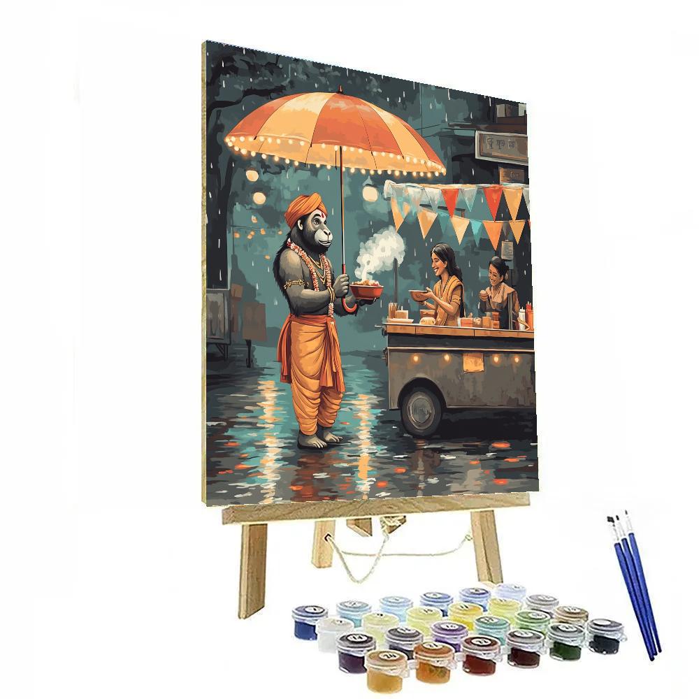 Hanuman Rainy Day Street Food Stop paint by number