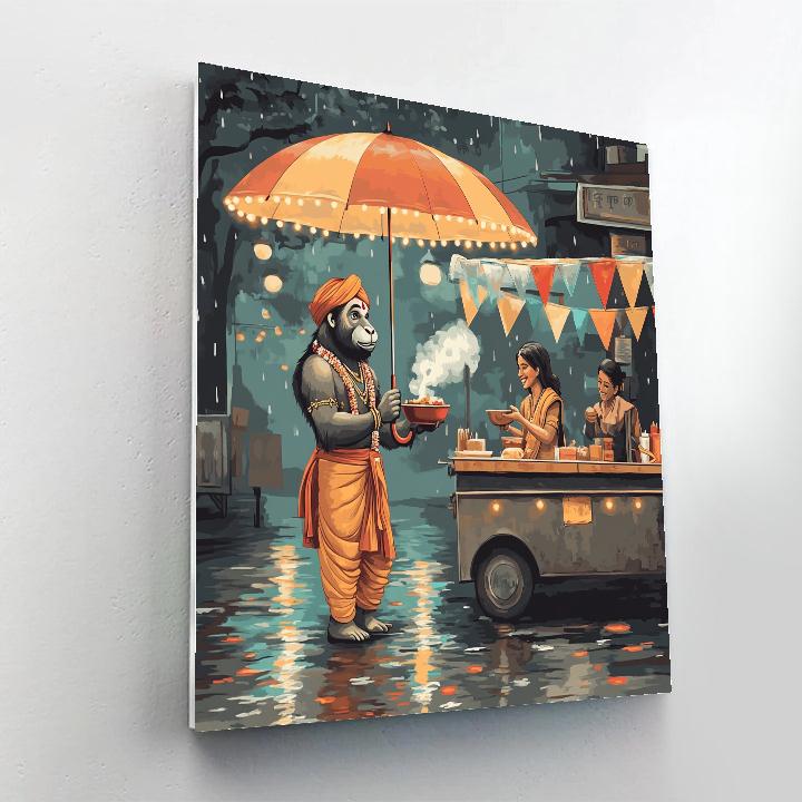 Hanuman Rainy Day Street Food Stop paint by number