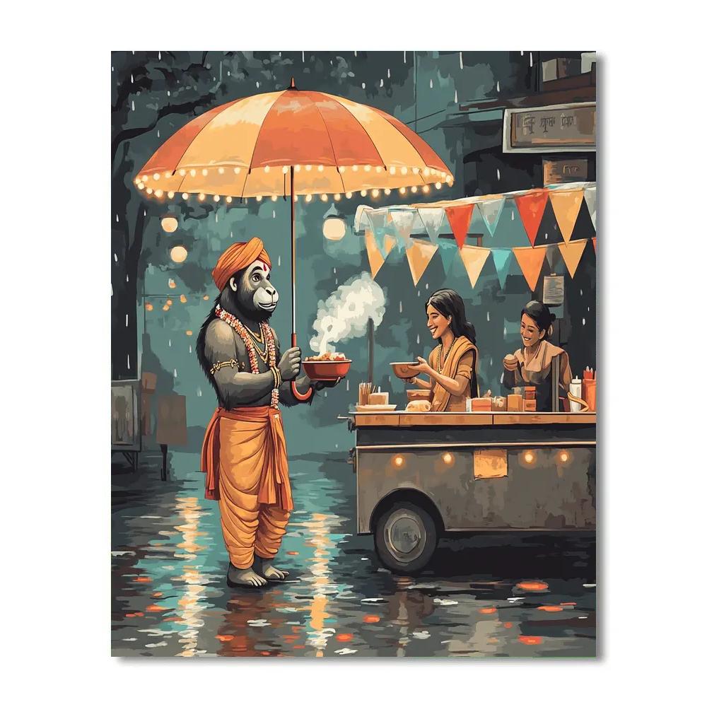 Hanuman Rainy Day Street Food Stop paint by number