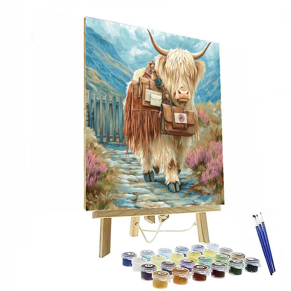 Mountain Postman Highland Cow DIY paint by numbers