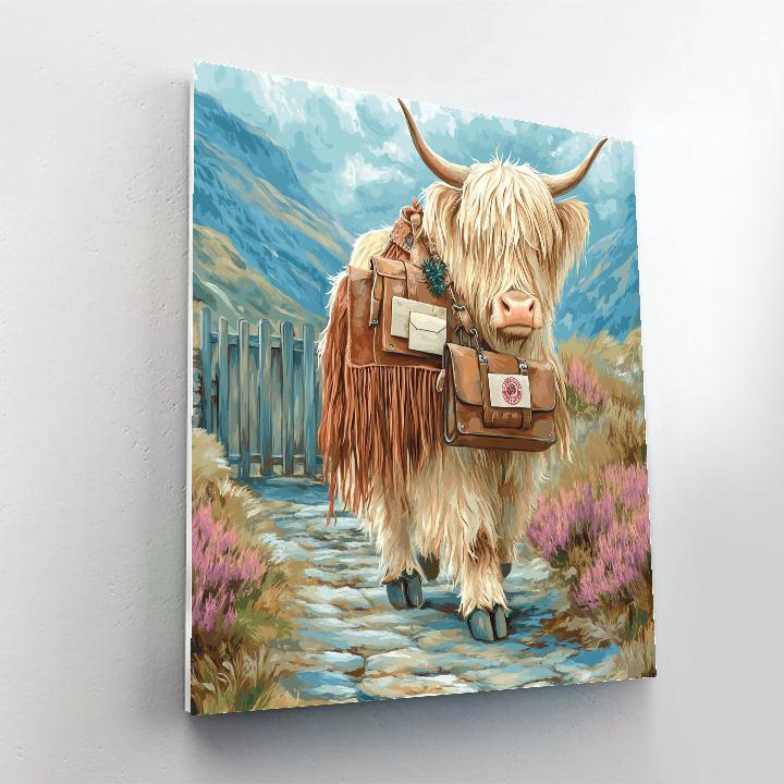 Mountain Postman Highland Cow DIY paint by numbers
