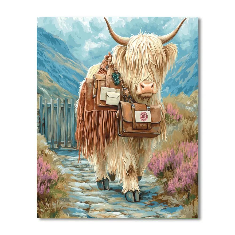 Mountain Postman Highland Cow DIY paint by numbers
