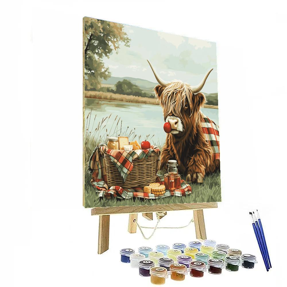 Lochside Picnic Highland Cow painting number kit
