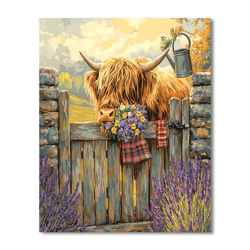 Highland Cow Garden Gatekeeper DIY paint by numbers