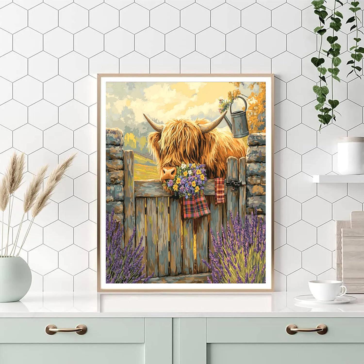 Highland Cow Garden Gatekeeper DIY paint by numbers