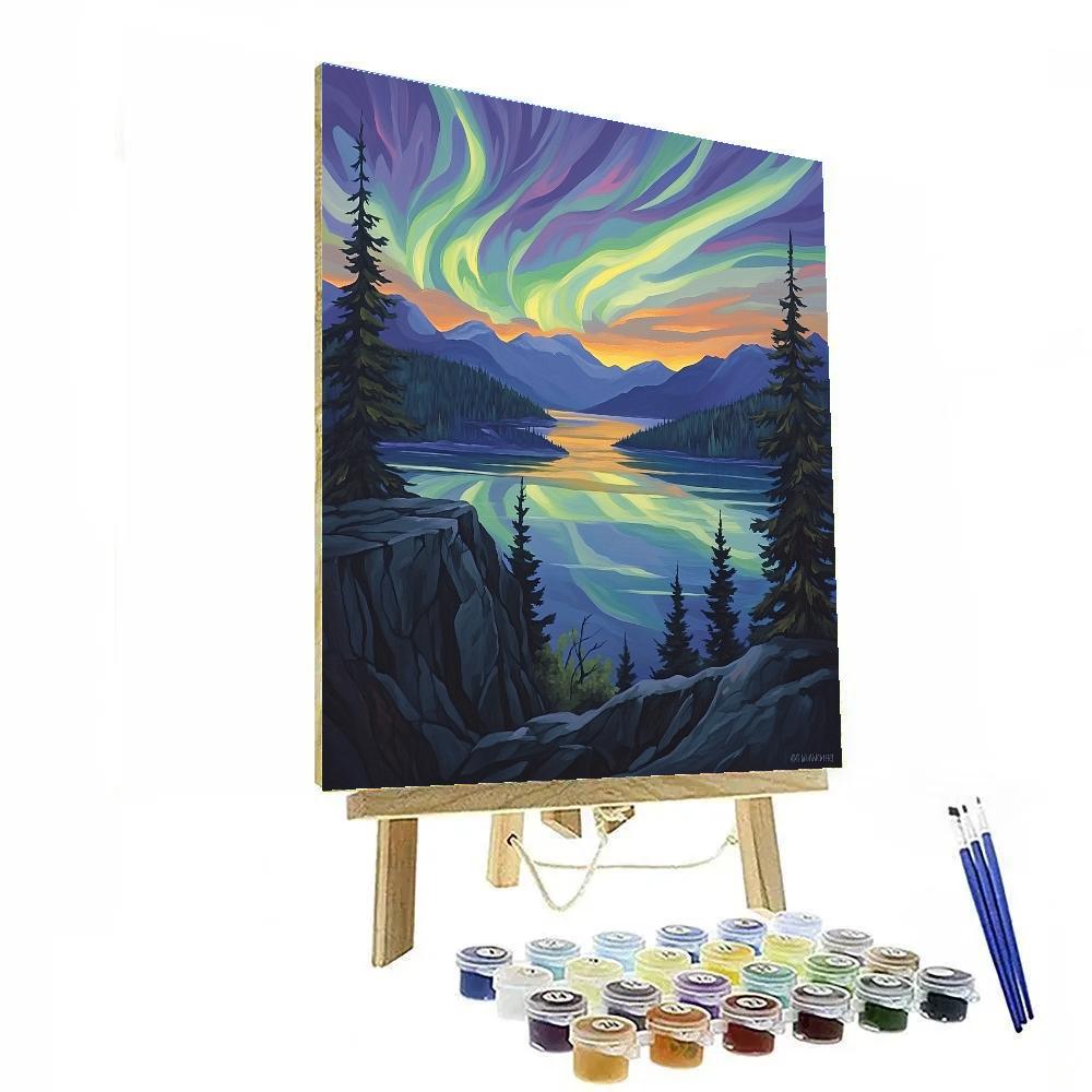 Frederick Varley Inspired Aurora Over Silent Granite Fjord painting number kit