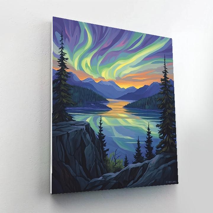 Frederick Varley Inspired Aurora Over Silent Granite Fjord painting number kit