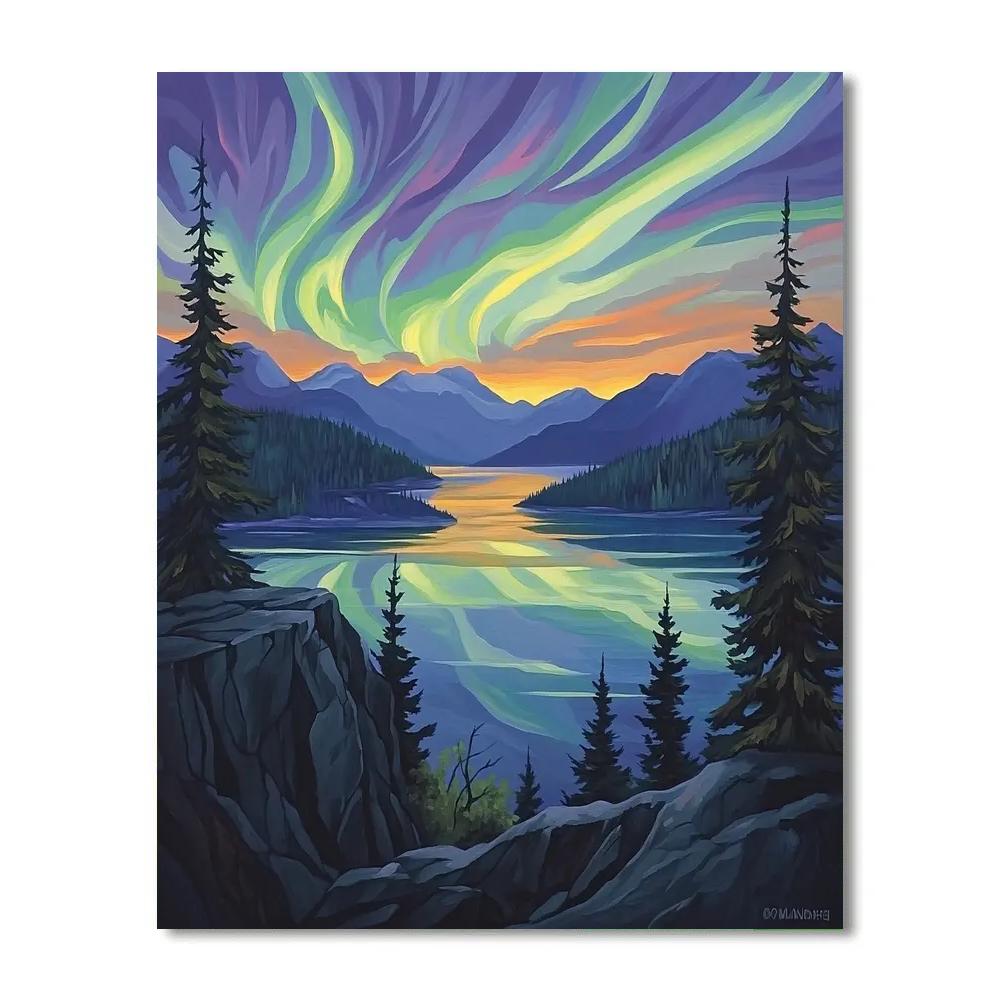 Frederick Varley Inspired Aurora Over Silent Granite Fjord painting number kit