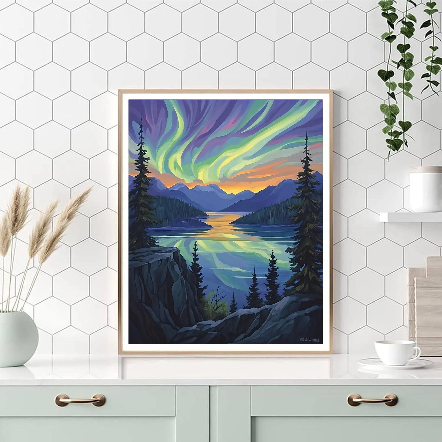 Frederick Varley Inspired Aurora Over Silent Granite Fjord painting number kit