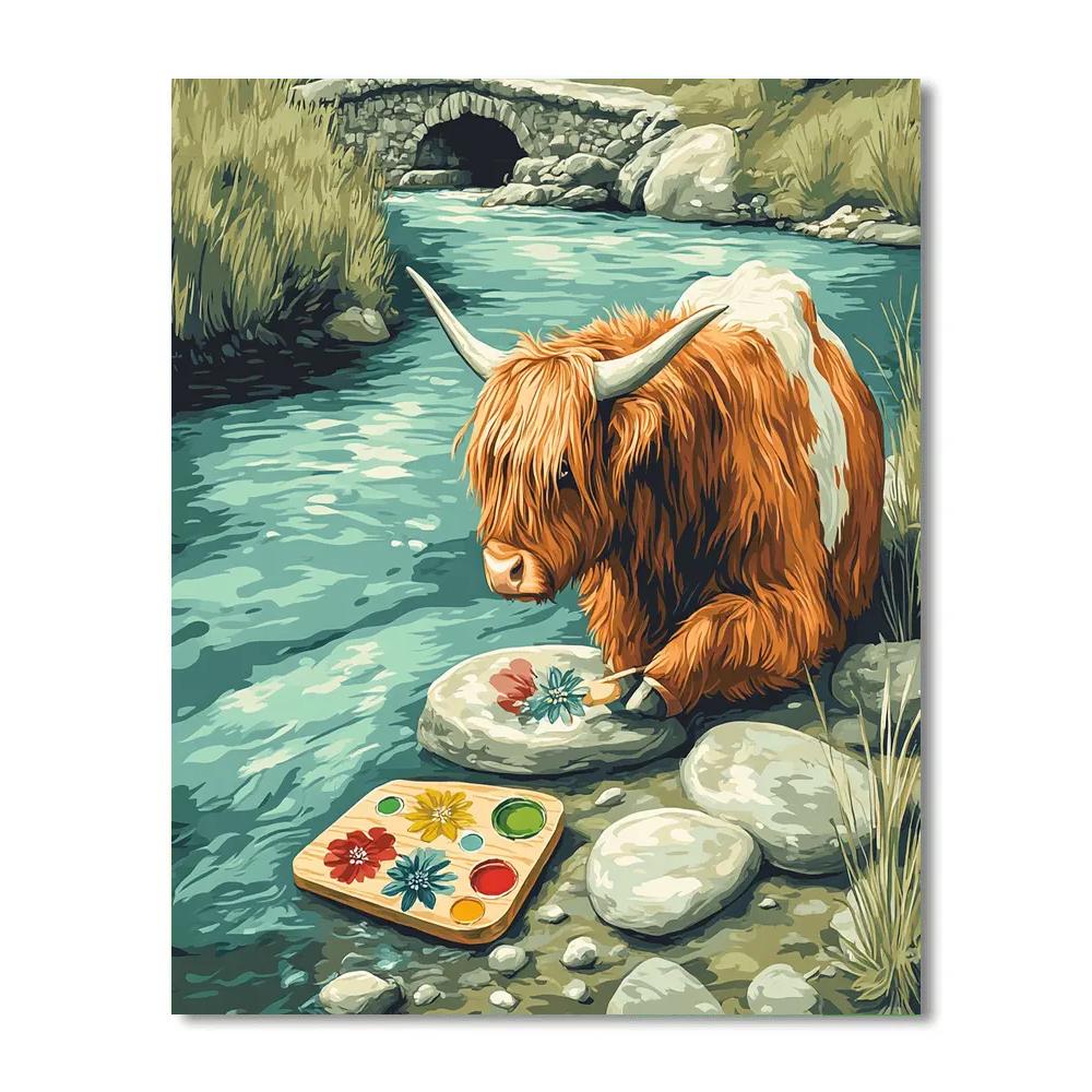 Highland Cow River Stone Painter paint by color
