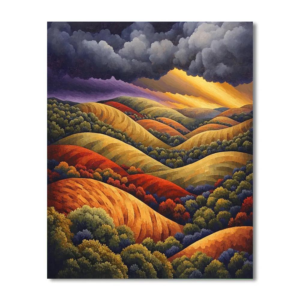 Frederick Varley Inspired Stormlight Breaking Over Burnt Ochre Hills paint by numbers