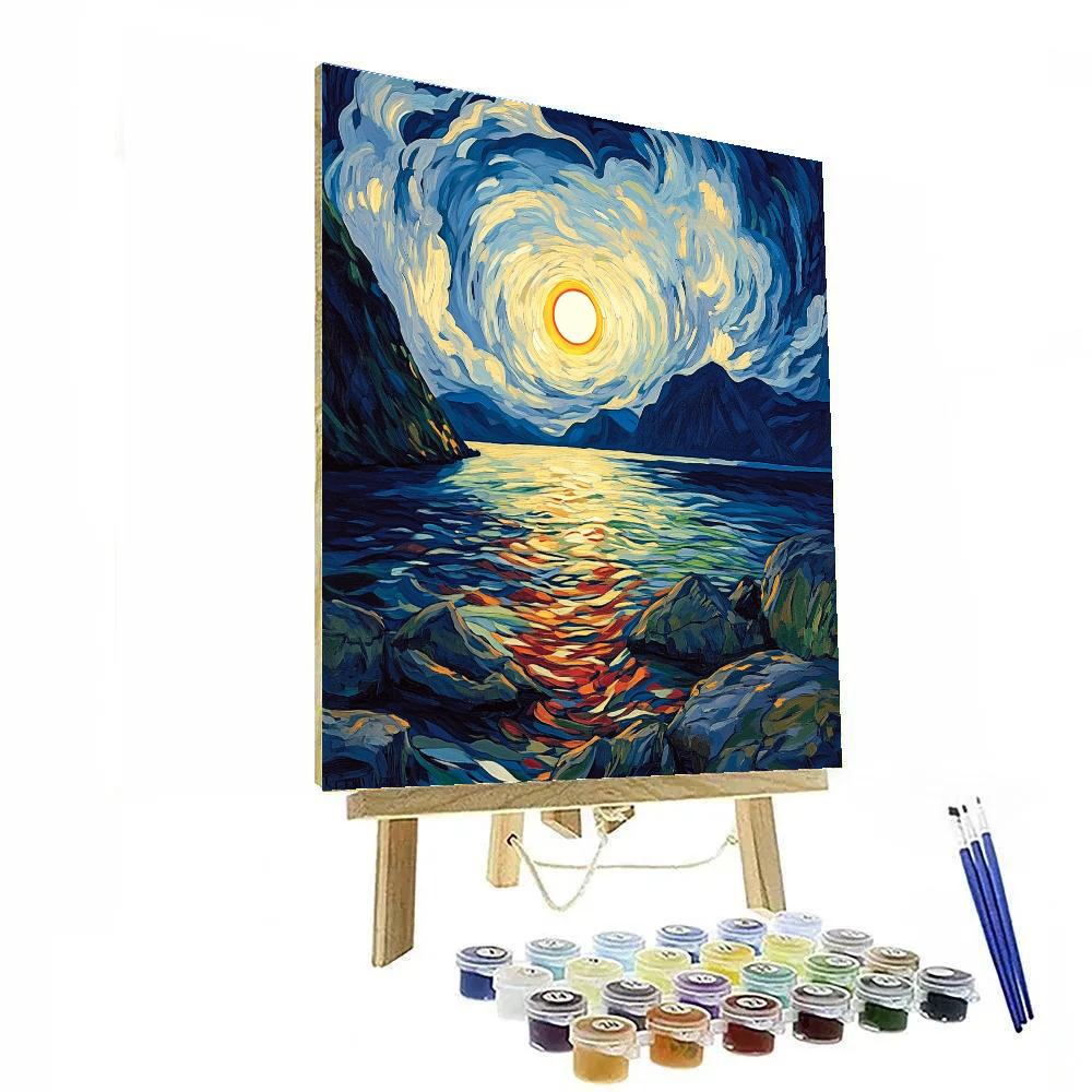 Edvard Munch Inspired Eclipse Over A Restless Fjord paint by number