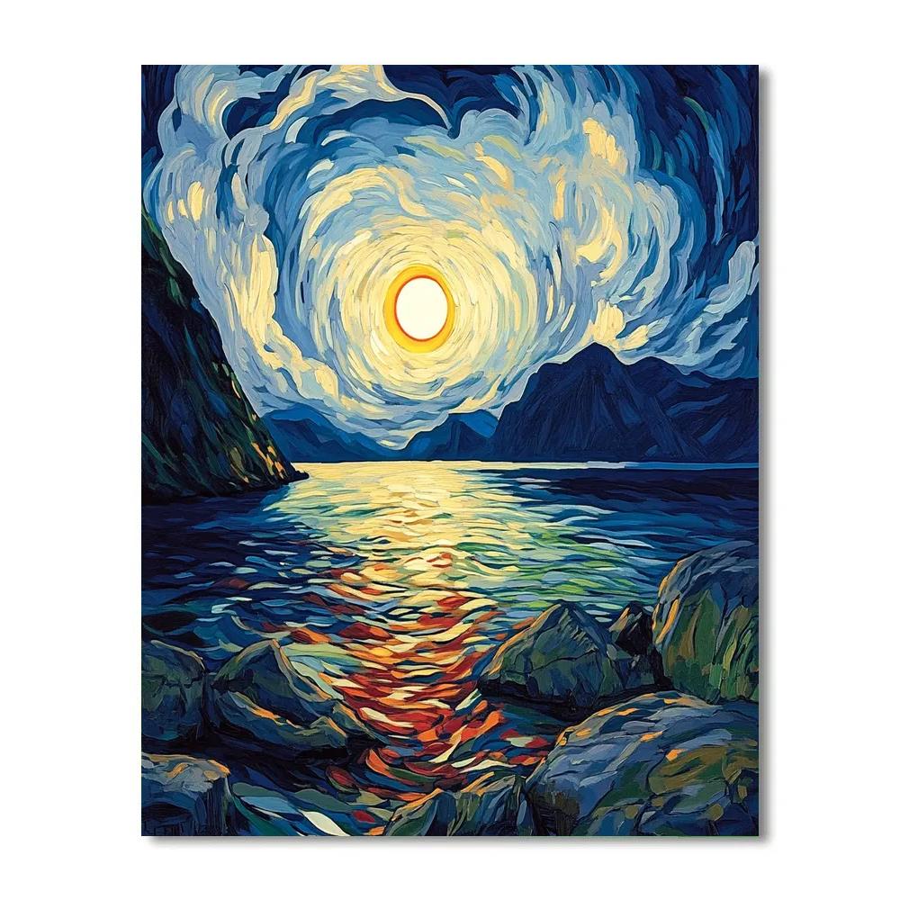 Edvard Munch Inspired Eclipse Over A Restless Fjord paint by number