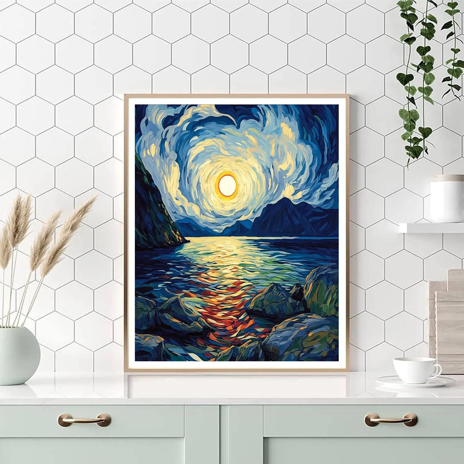 Edvard Munch Inspired Eclipse Over A Restless Fjord paint by number