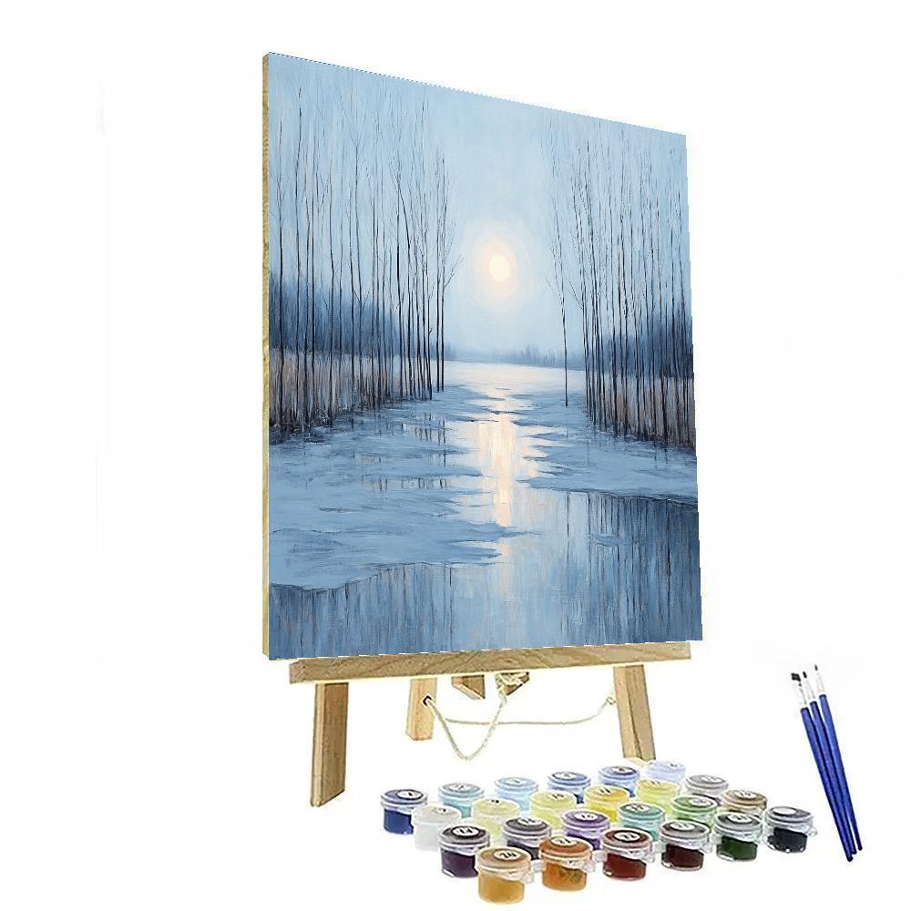 Claude Monet Inspired Lunar Halo Over Winter Poplars Paint by numbers kits