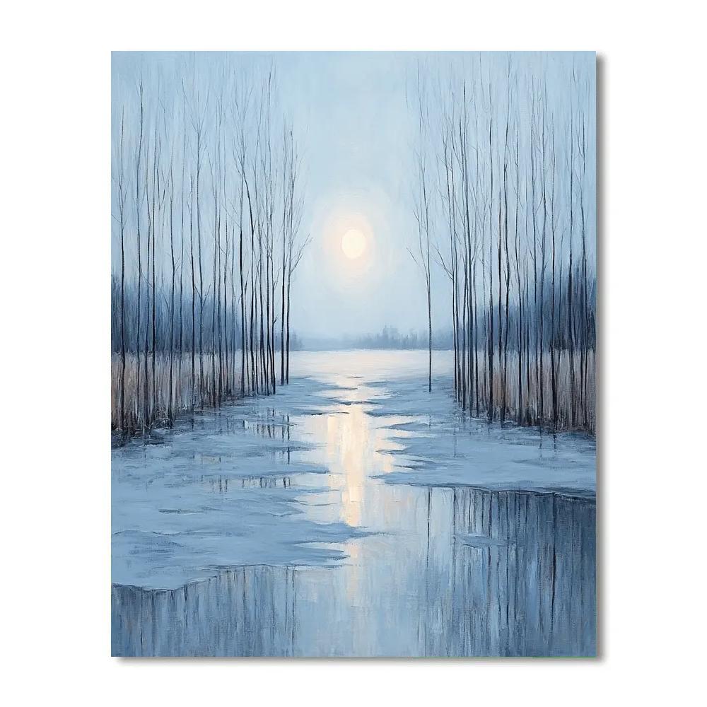 Claude Monet Inspired Lunar Halo Over Winter Poplars Paint by numbers kits