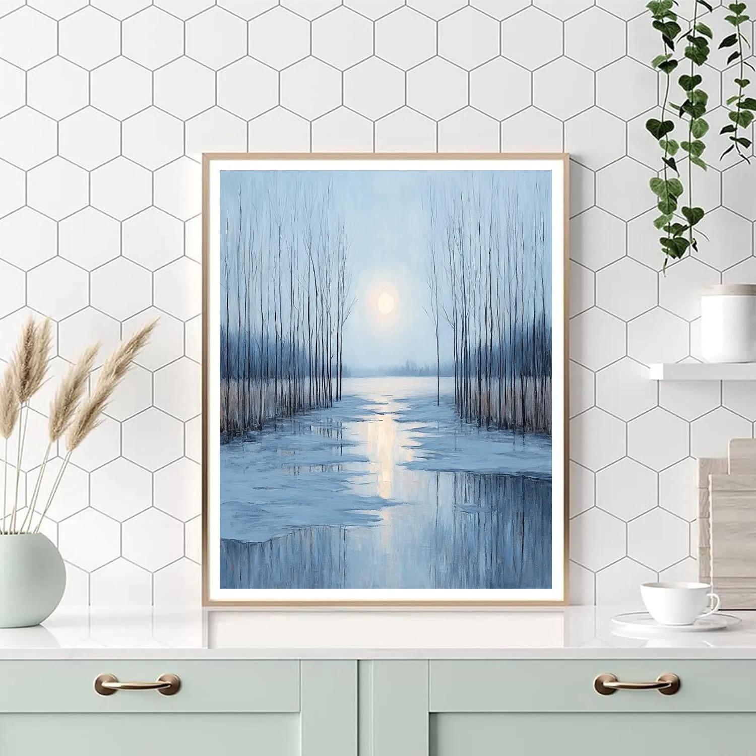 Claude Monet Inspired Lunar Halo Over Winter Poplars Paint by numbers kits