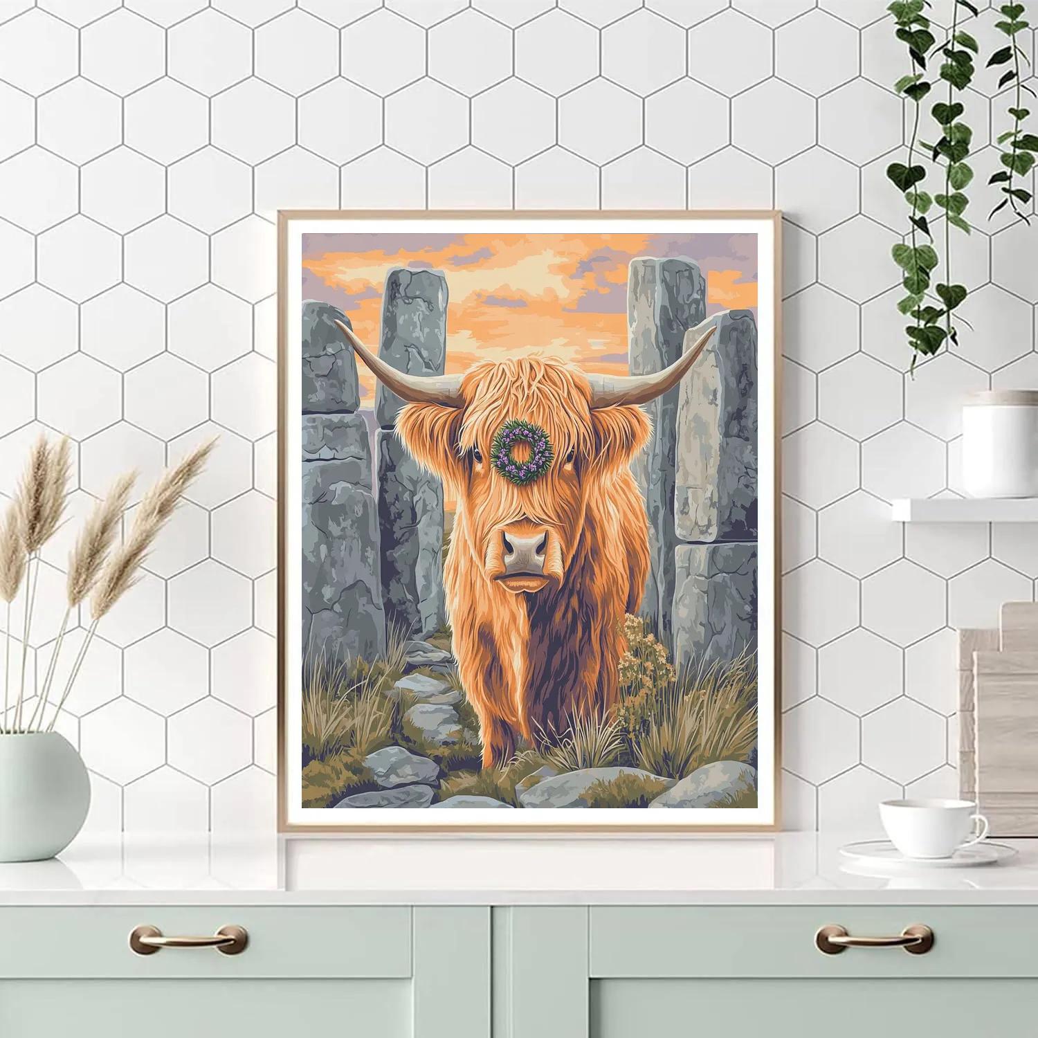 Highland Cow Stone Circle Guardian paint by color