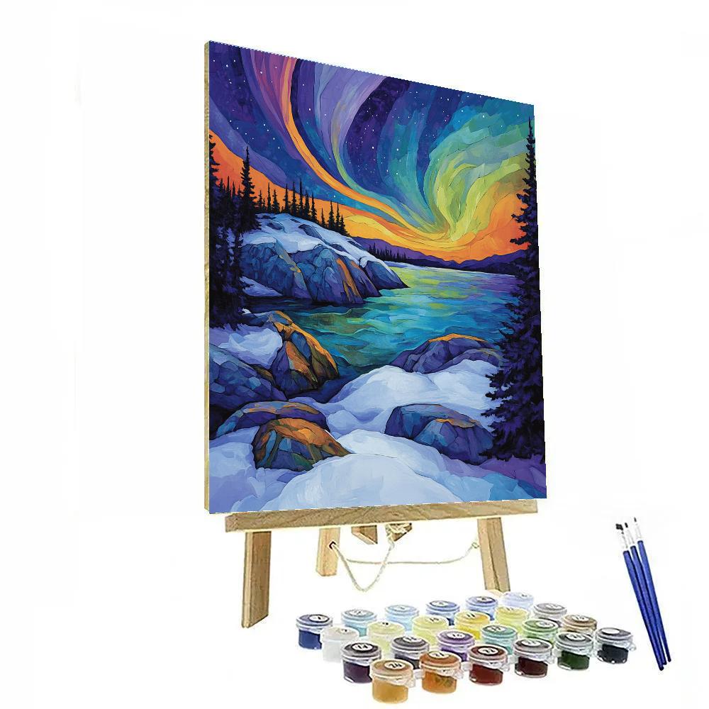 A.Y. Jackson Inspired Aurora Over Shield Granite Waves Paint by numbers kits