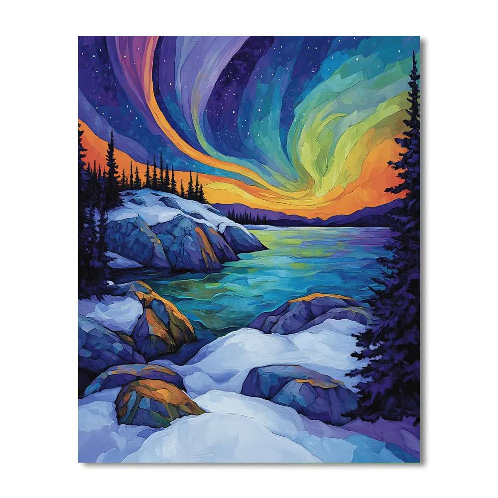 A.Y. Jackson Inspired Aurora Over Shield Granite Waves Paint by numbers kits
