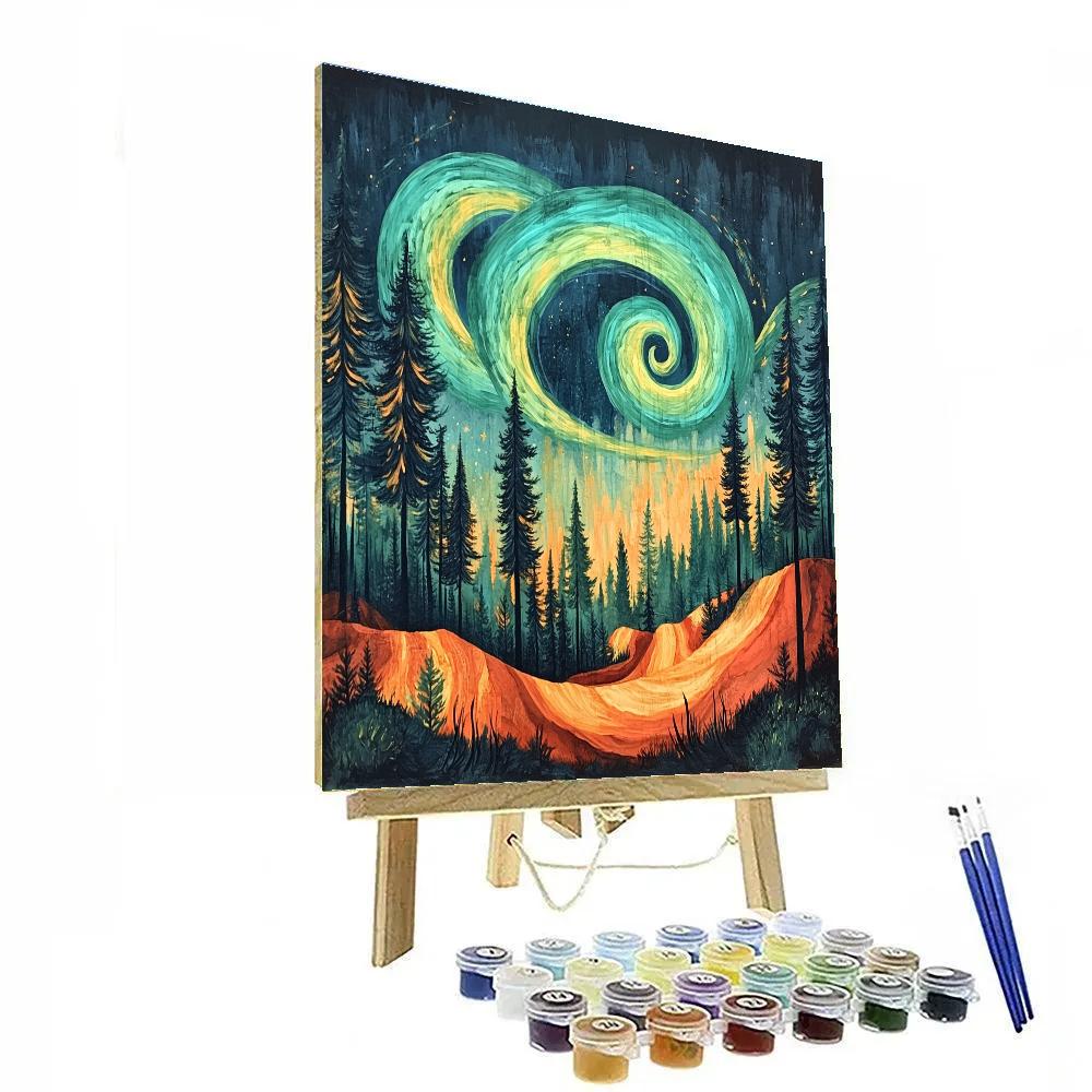 Edvard Munch Inspired Aurora Spiral Through A Listening Forest Numbered painting kits