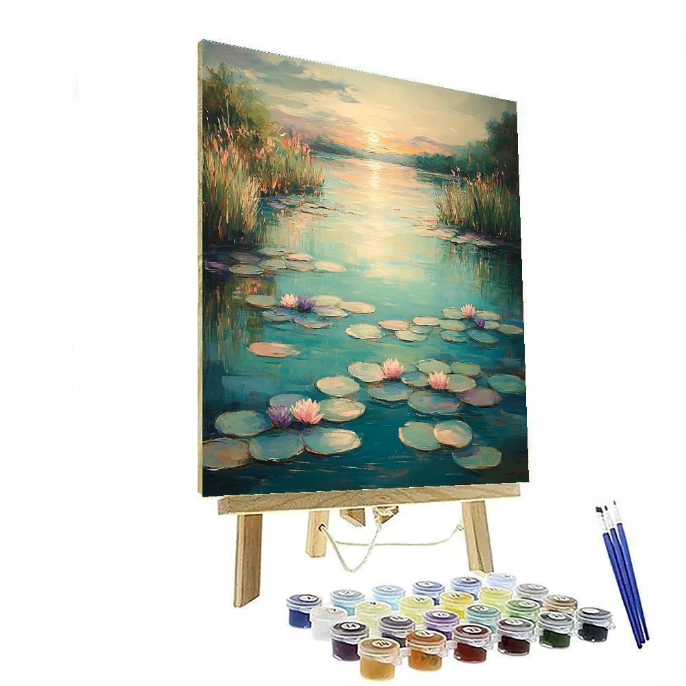 Claude Monet Inspired Equinox Dawn On Lily Pond Reflections paint by numbers