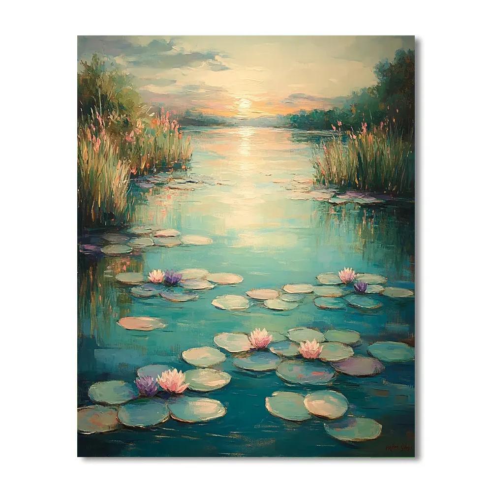 Claude Monet Inspired Equinox Dawn On Lily Pond Reflections paint by numbers