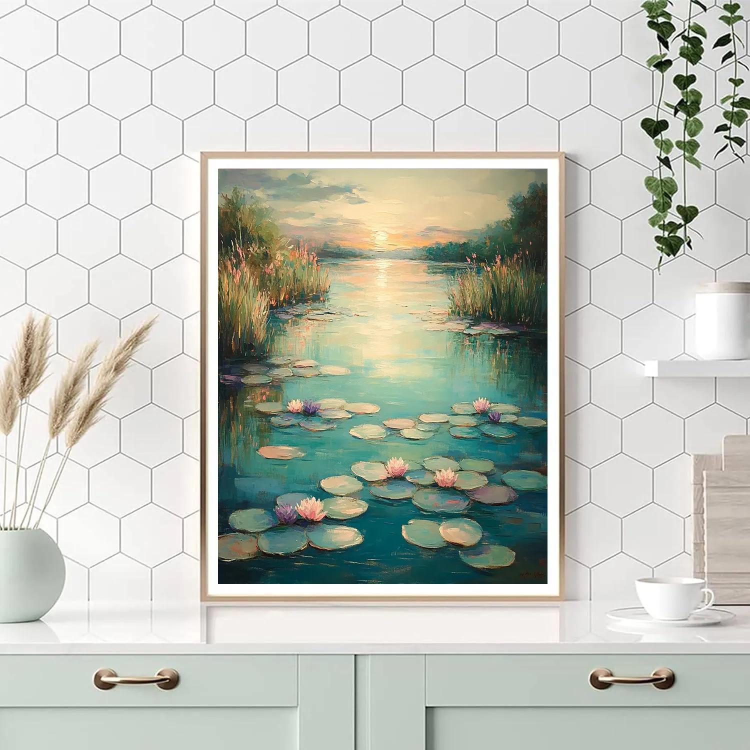 Claude Monet Inspired Equinox Dawn On Lily Pond Reflections paint by numbers