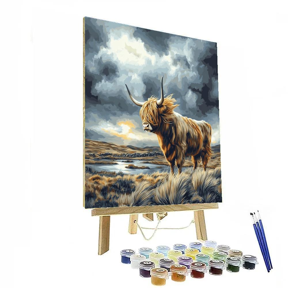Stormwatch Highland Cow On The Moor paint by color