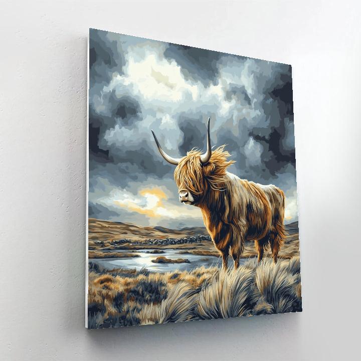 Stormwatch Highland Cow On The Moor paint by color