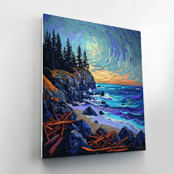Emily Carr Inspired Stormlit Driftwood Coast paint by numbers