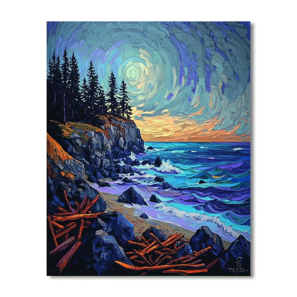 Emily Carr Inspired Stormlit Driftwood Coast paint by numbers