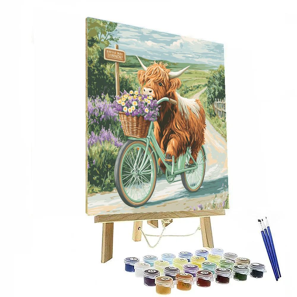 Highland Cow Wildflower Bicycle Numbered painting kits