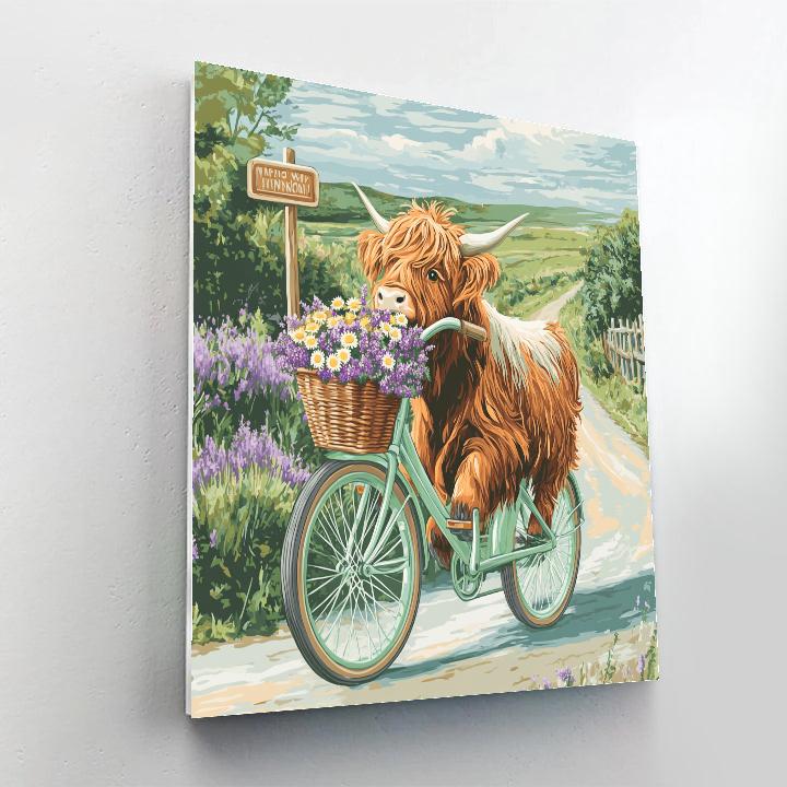 Highland Cow Wildflower Bicycle Numbered painting kits