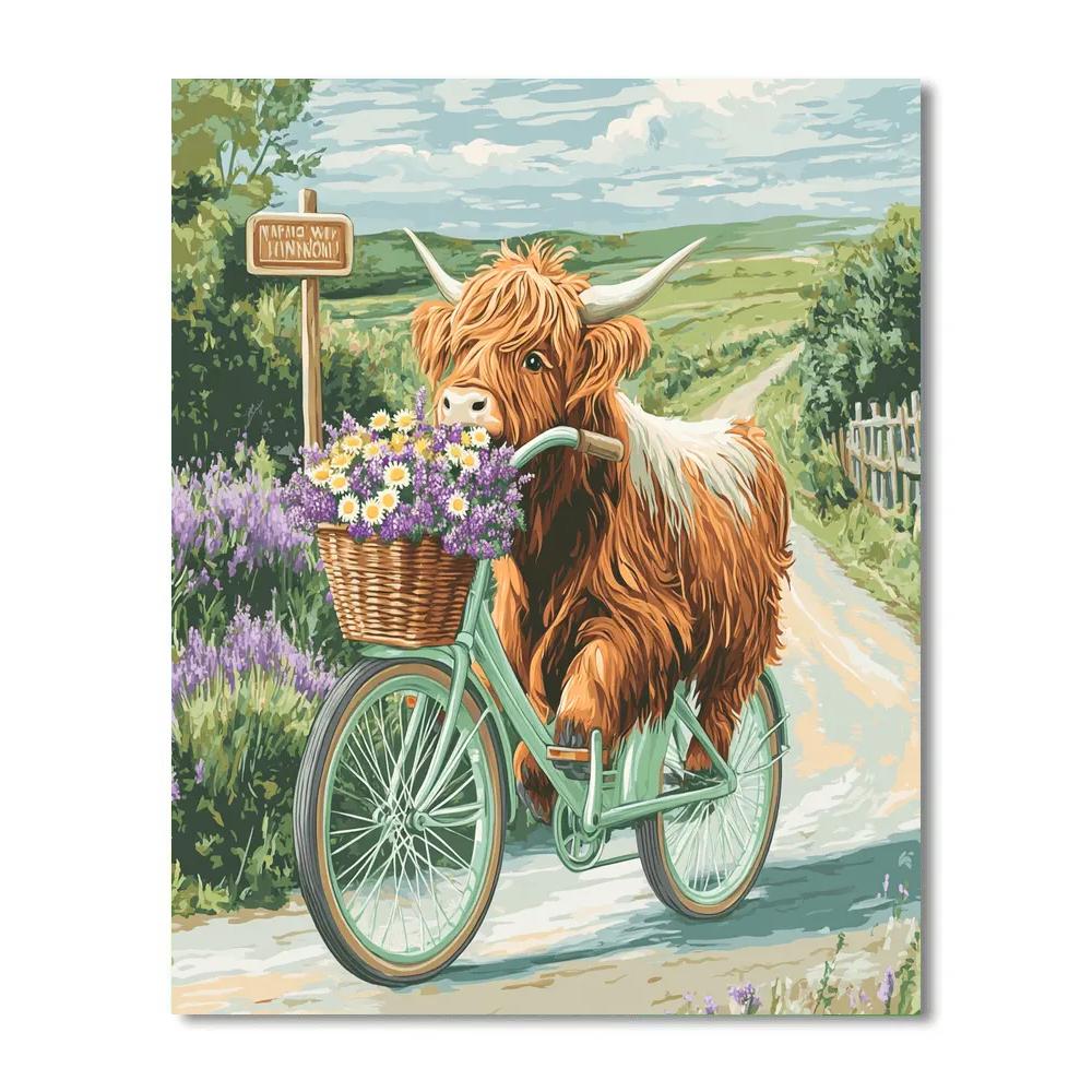 Highland Cow Wildflower Bicycle Numbered painting kits