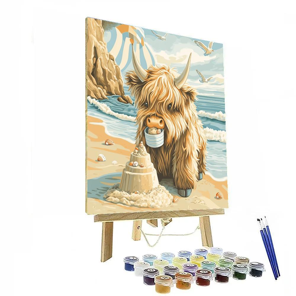 Highland Cow Seaside Sandcastle Paint by numbers art