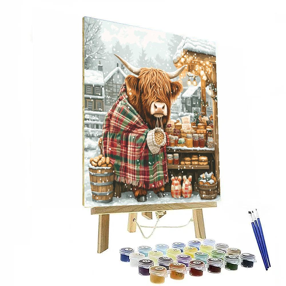 Winter Market Highland Cow Number painting