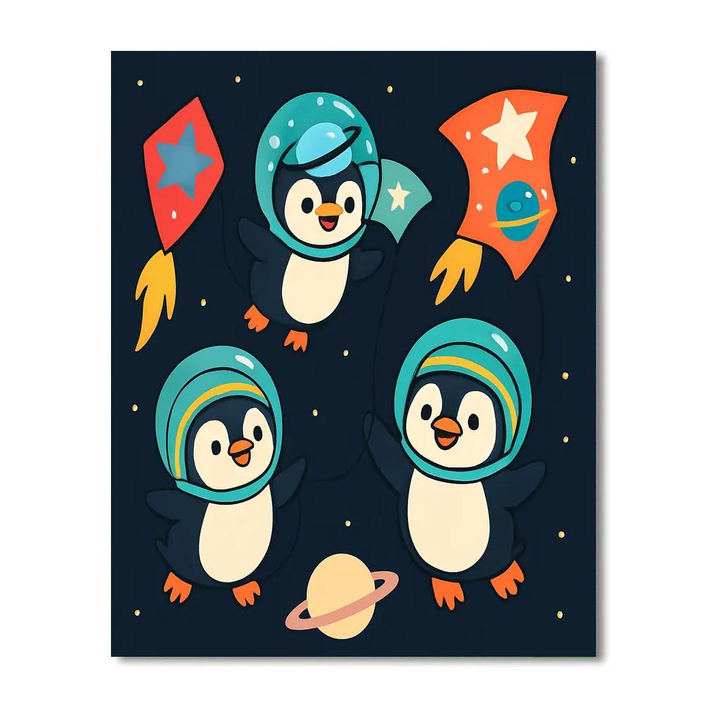 Comet Kite Festival For The Space Penguins Numbered painting kits