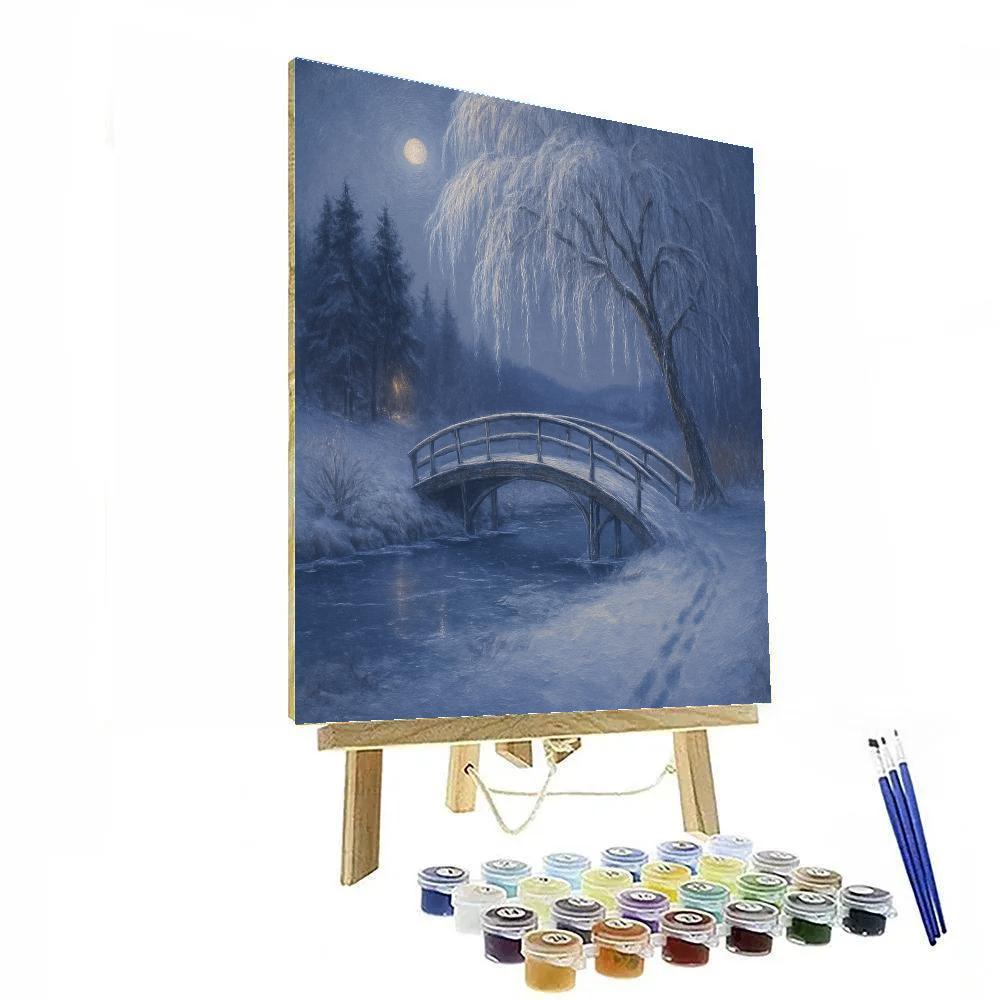 Moonlit Willow Bridge Over Silent Ice DIY paint by numbers