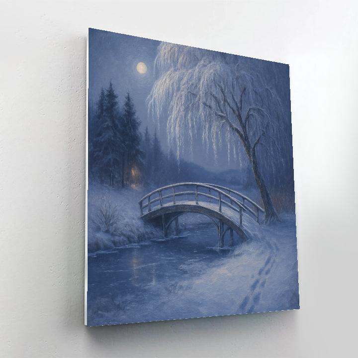 Moonlit Willow Bridge Over Silent Ice DIY paint by numbers