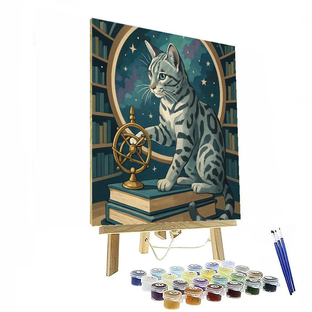 Cat Observatory Window In A Floating Library paint by color