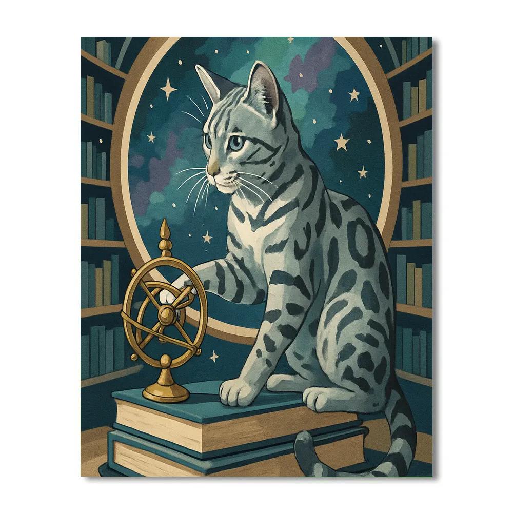 Cat Observatory Window In A Floating Library paint by color