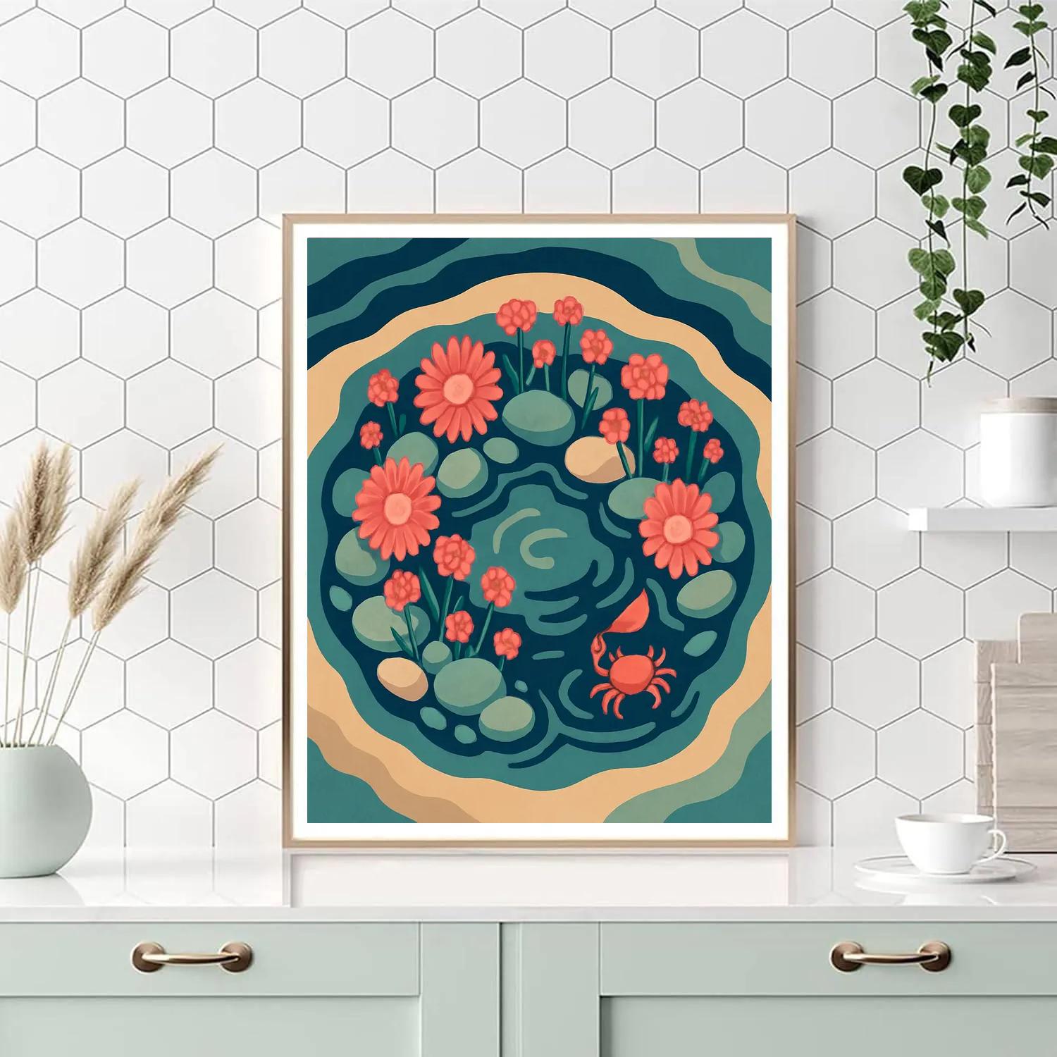 Tidepool Flowers In Coral Glass DIY paint by numbers